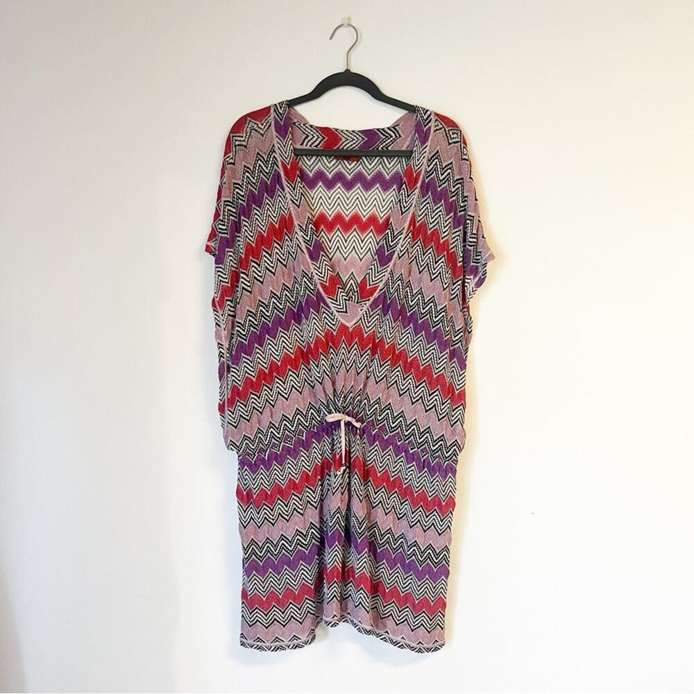 MISSONI Mare Metallic Chevron Tie Waist Swim Bathing Suit Coverup Dress